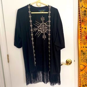 Mid-length black kimono cardigan
